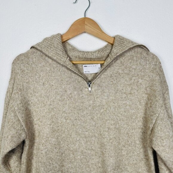 ASOS Oversized Tan Neutral Shawl Turtle Neck 1/4 Zip Knit Sweater | X-Small - Picture 4 of 10